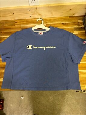 Champion Blue Crop Top with White Logo